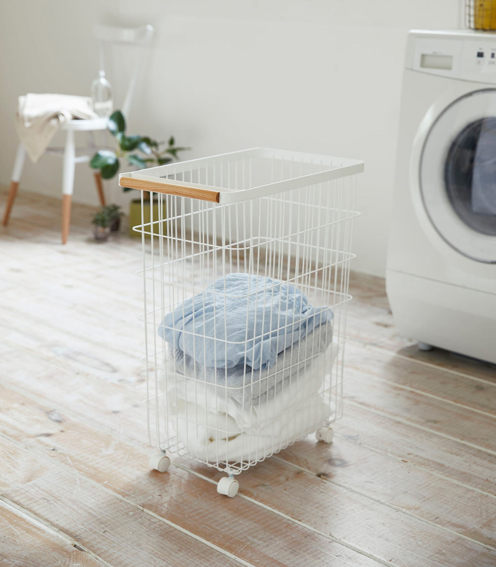 Rolling Wire Basket (24" H)  - Steel + Wood